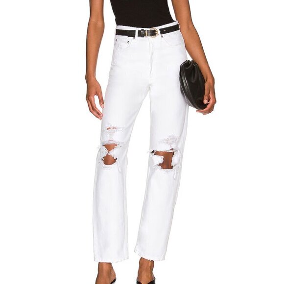 Agolde 90's Mid Rise Loose White Distressed Size 25 - Picture 1 of 15